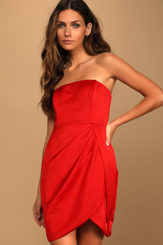 Red Mini Dress - Strapless Dress ...